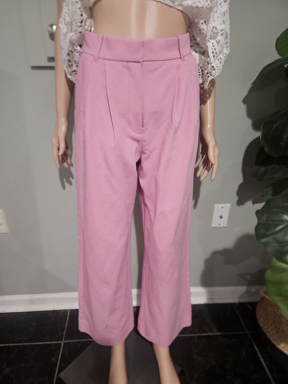 Abercrombie Sloane Pink Wide Leg Trousers High Rise Tailored Pants 27/4 Short - Picture 9 of 16